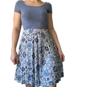 Vintage Blue White Paisley Max Studio Midi Skirt